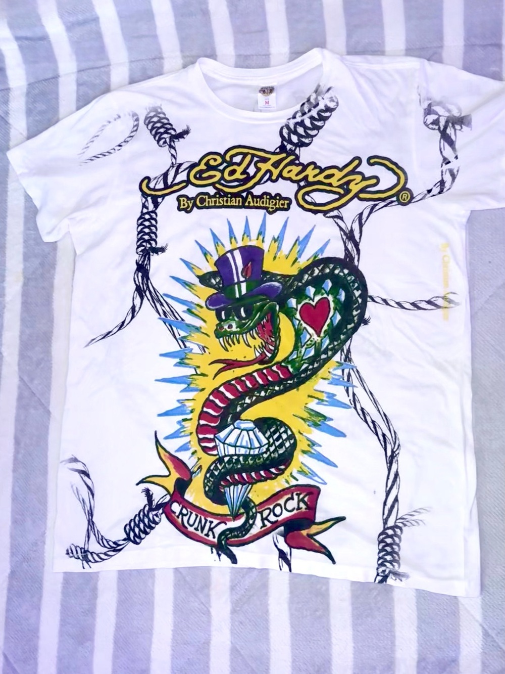 RARE Ed Hardy White 'Punk Rock' Snake Graphic Tee